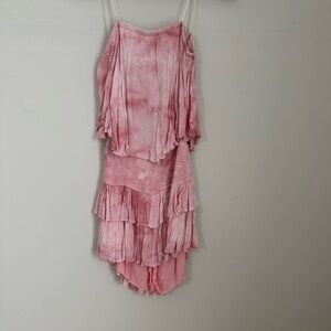 Pink Tie Dye Ruffled Sleeveless Romper